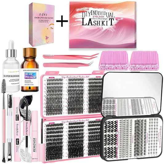 782Pcs D Curl Clusters Lash Extension Kit+5IN1 Super Lash Bonder Lash Glue Primer Kit