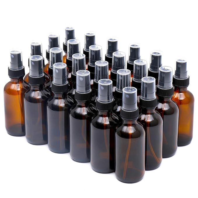 Amber Glass Small Spray Bottle 2 oz 24 Packs,Fine Mist Sprayer Small Clear Bottles,Refillable Containers mini spray bottles for Cleaning Solutions and Skin Care (Amber 24pcs)