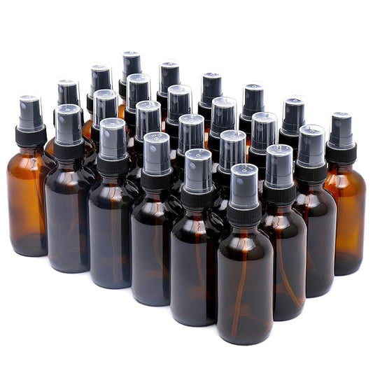 Amber Glass Small Spray Bottle 2 oz 24 Packs,Fine Mist Sprayer Small Clear Bottles,Refillable Containers mini spray bottles for Cleaning Solutions and Skin Care (Amber 24pcs)