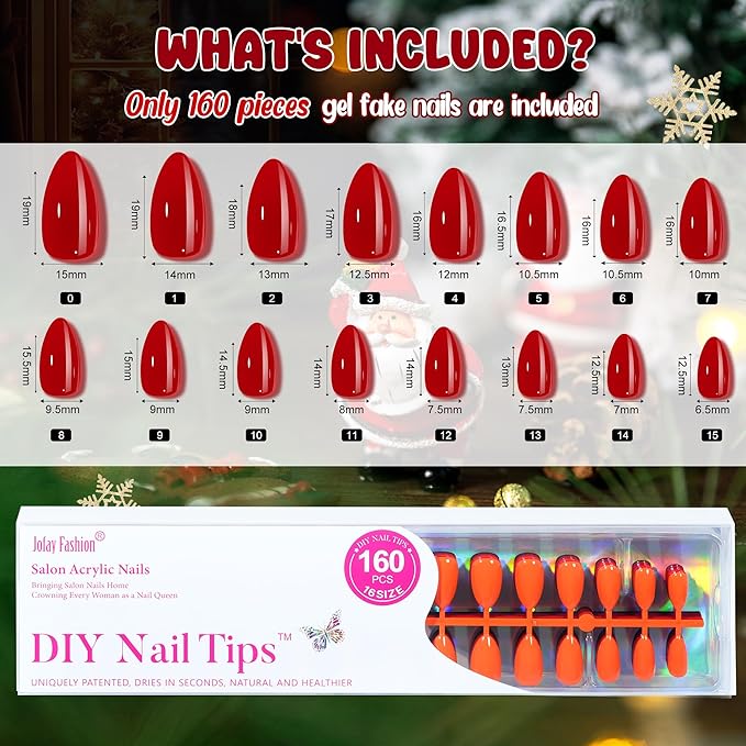 Red Press on Nails - 5 Styles Soild Almond Press on Nails Short, Bt Art Box Press On Nails，Soft Gel x Coat Nails False Nails in 32 Sizes -160PCS Soft Gel Fake Nails Kit for Valentines Day Gift