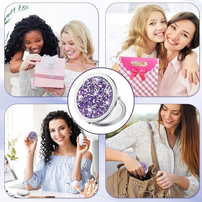 Thyle 12 Pcs Christian Compact Mirror Gifts for Women Bible Verse Bulk Hand Makeup Compact Purse Mirror Inspirational Religious Baptism Gift for Teacher Mother's Day Women Nurse(Purple)