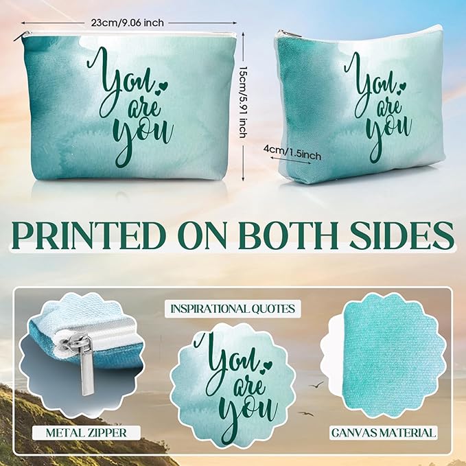 20 Pcs Employee Appreciation Gifts 10 Inspirational Canvas Makeup Bags 10 Compact Mirrors Bulk Cosmetic Bags Round Portable Pocket Mirror Thank You Gifts for Women (Inspiration)