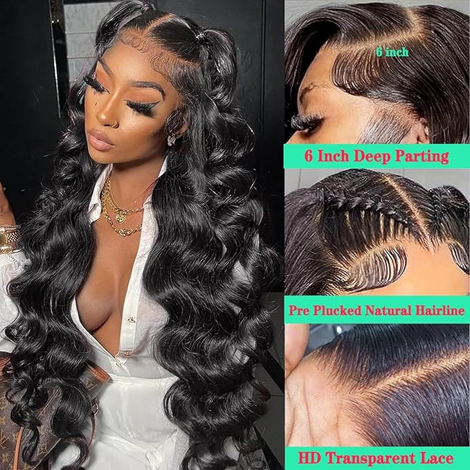13x6 Lace Front Wigs Human Hair Pre Plucked 200% Density 14 Inch Body Wave Lace Front Human Hair Wigs for Women HD Transparent Glueless Wigs Human Hair Pre Plucked with Baby Hair