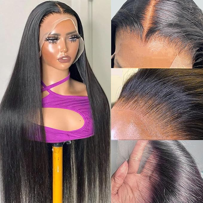 13x4 Lace Front Wigs Human Hair Glueless Straight Lace Front Wigs Human Hair Pre Plucked 26 Inch Human Hair 180 Density HD Transparent Lace Frontal Wigs for Women
