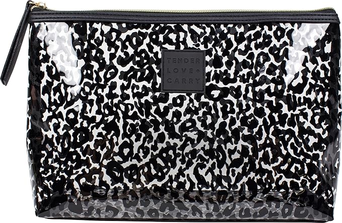 Black and Transparent Leopard Print Holdall - Water-Resistant Travel Bag for Toiletries & Cosmetic Essentials