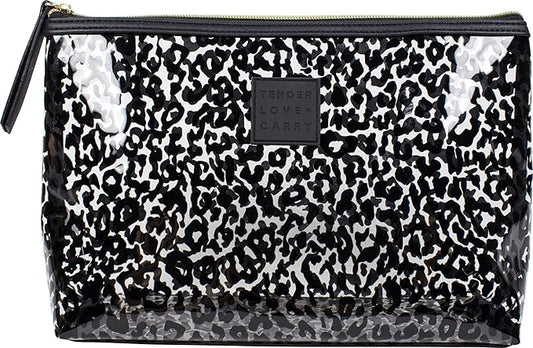 Black and Transparent Leopard Print Holdall - Water-Resistant Travel Bag for Toiletries & Cosmetic Essentials