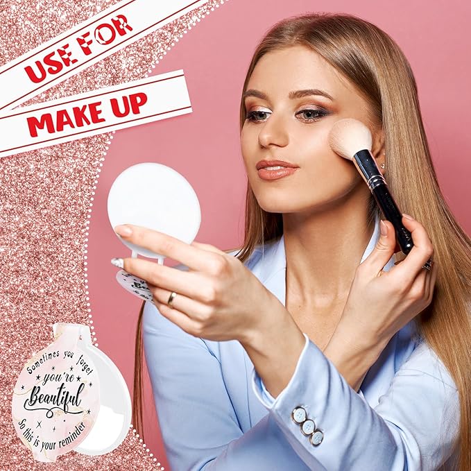 Wenqik 100 Pcs Compact Mirror Bulk Light Pink Gifts for Women Small Inspirational Pocket Purse Handheld Mirror Portable Round Makeup Folding Appreciation Gift for Christmas Valentine Daily Travel