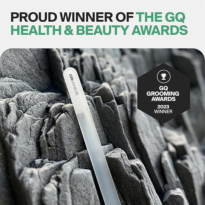 GERMANIKURE 2 Pc Black Glass Nail File Set with Suede Sleeves - Fingernail File & Small Travel Nail File - Professional Manicure & Pedicure Kit for Natural Nails - Ethically Made in Czech Republic