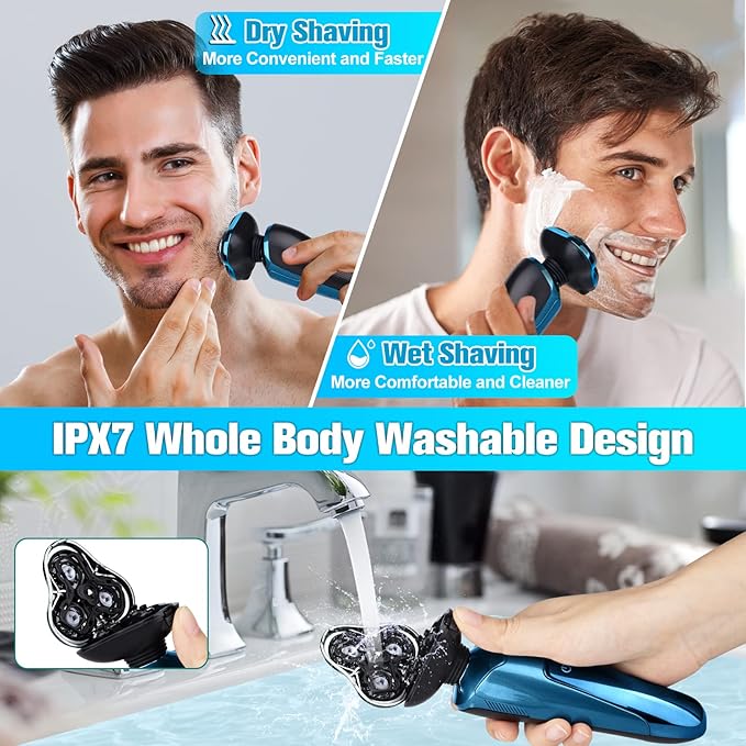 Electric Razor for Men,Men’s Electric Shavers Rotary,LED Display 100% Waterproof Cordless Razor, Wet/Dry Shaving,Electric Shaver for Men Replaceable Blades Portable Travel Razors