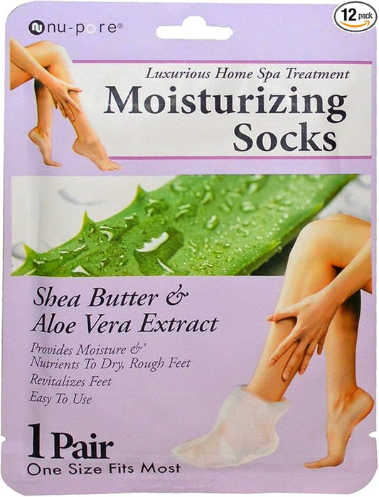 Nu-pore Moisturizing Socks – Feet Masks for Dry Skin & Moisturizer for Cracked Feet Treatment with Shea Butter, Jojoba Oil, Aloe Vera to Help Repair & Soothe Extra Dry Skin, 2 Socks per Pack (12 pack)