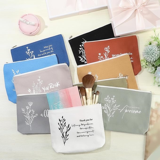 Sieral 20 Pcs Canvas Makeup Bags Bulk Inspirational Cosmetic Bag Pouch with Zipper for Women Employee Appreciation Thank You Gifts for Volunteer Teacher Nurse Assistant Mom Gifts(Boho Flower)