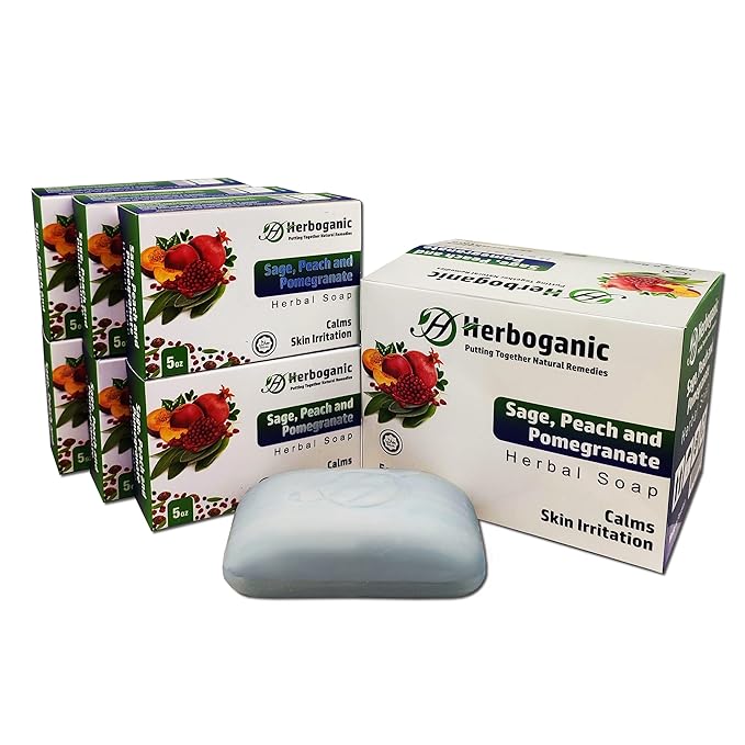 Sage Peach and Pomegranate Herbal Soap | Pack of 6 of 5oz soap Bar | Ideal for Men and Women, Soothing and Nourishing Soap for Moisturization