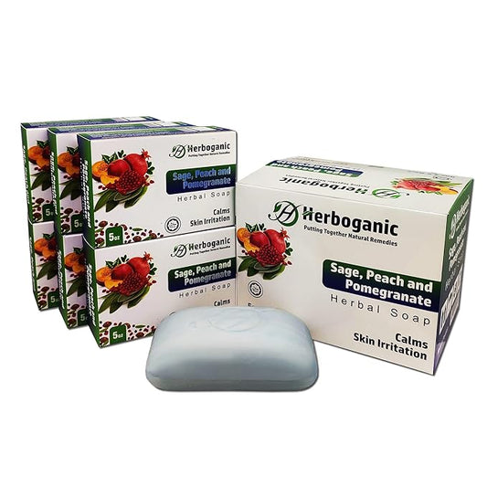 Sage Peach and Pomegranate Herbal Soap | Pack of 6 of 5oz soap Bar | Ideal for Men and Women, Soothing and Nourishing Soap for Moisturization
