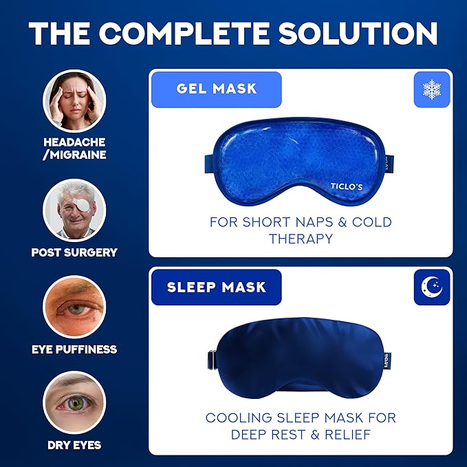 Cooling Eye Mask | Gel Eye Mask For Migraines, Dry Eyes, Puffiness, Dark Circles| Reusable Cold Eye Mask| Eye Ice Pack After Surgery| Bead Ice Face Cold Therapy Compress Sinus |Headaches|Sleep Mask