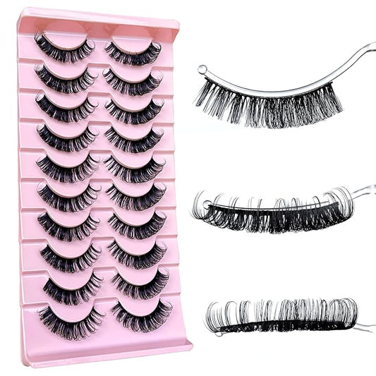 Russian D Curl Strip Lashes Fluffy False Eyelashes Natural Lashes 15-20mm Fake Lashes Pack Volume Eye Lashes 10 Pairs Faux mink lash Multipack