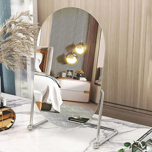 Vanity Desk Table Mirror Makeup Mirror for Desk, Adjustable Rotation Vintage Oval Tabletop Gold Make Up Mirrors for Women