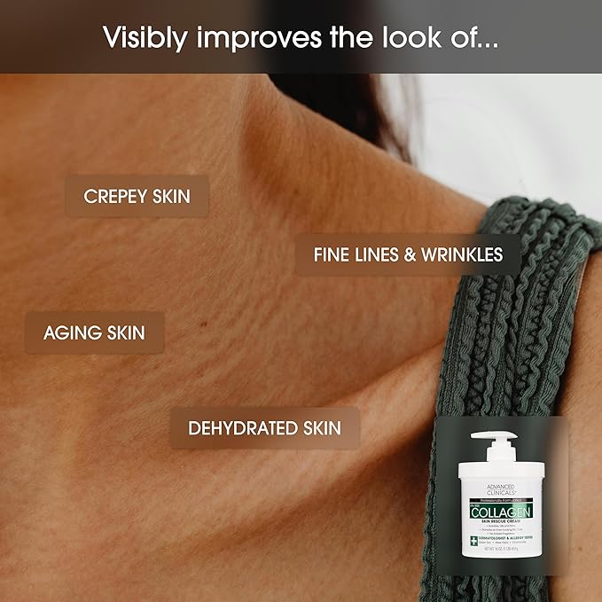 Advanced Clinicals Collagen Body Oil + Collagen Cream Body Lotion & Face Cream Beauty Skin Care 2PC Bundle – Tighten, Firm, & Hydrate Moisturizer Set For Scars, Wrinkles, Crepey Skin, & Stretch Marks