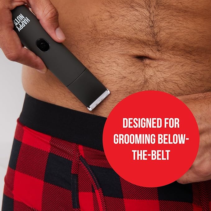 HAPPY NUTS The Lumberjack Electric Groin & Body Hair Trimmer for Men - Mens Body Groomer Kit for Privates - Smooth Ball & Pubic Hair Shaver (Graphite)
