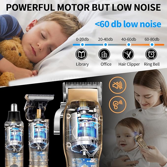 Roziapro Professional Hair Clippers for Men, Hair Trimmer for Men Haircut Cordless Hair Clippers Set with Rechargeable Nose Hair Trimmer, Gifts for Men (Gold)