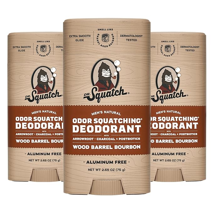 Dr. Squatch Natural Deodorant for Men 3 Pack Wood Barrel Bourbon – Odor-Squatching Men's Deodorant Aluminum Free (2.65 oz, 3 Pack)