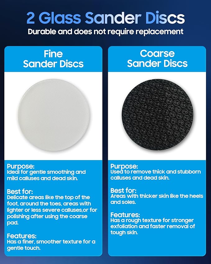 11000 RPM Rechargeable Electric Foot Callus Remover with 2Glass Sander Discs - Cordless Foot Scrubber,Professional Pedicure Tool for Dead Skin and Calluses,Electric Foot File - Blue