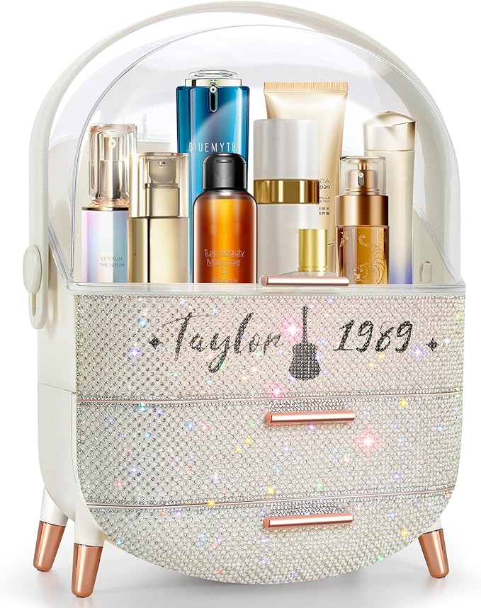 Bling Makeup Organizer for Teen Girl Gift,Hollywood Vanity Makeup Storage Box for Girl Birthday Gift,Practical Gift for Daughter,Bathroom Organizer,Skincare Organizer (Rhinestone Taylor)
