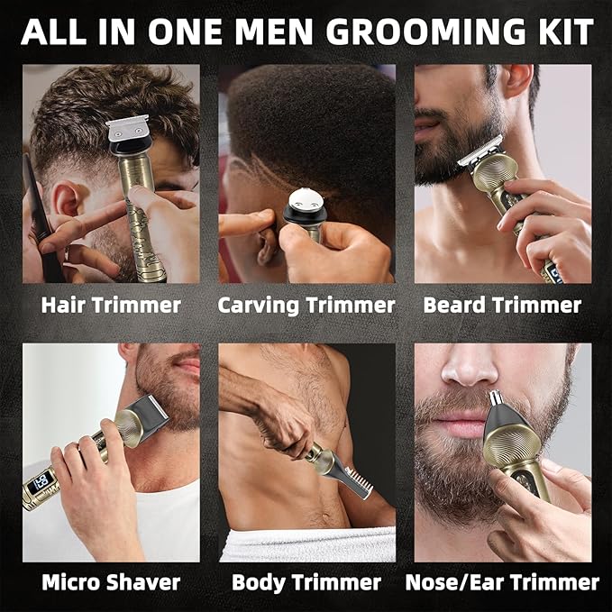 Beard Trimmer for Men, Waterproof Cordless Hair Clipper, Electric Razor Shaver, Mens Grooming Kit for Mustache Nose Body Facial Hair, Rechargeable Beard Trimmer Kit, Gifts for Men