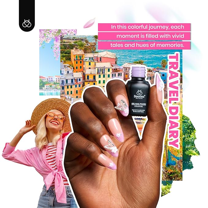 Beetles Summer Gel Nail Polish Set, 53pcs Neon Polish Kit, 36 Colors Green Red Orange Glitter Pastel Cat Eye Uv Gel Polish, All Season Travel Diary Manicure Tools Gift for Women