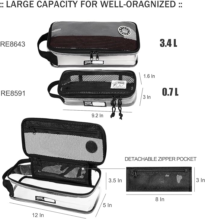 Rough Enough Clear Toiletry Bag for Traveling Men Shaving Kit Medicine Case Pouch Organizer Large for Toiletries Accessories