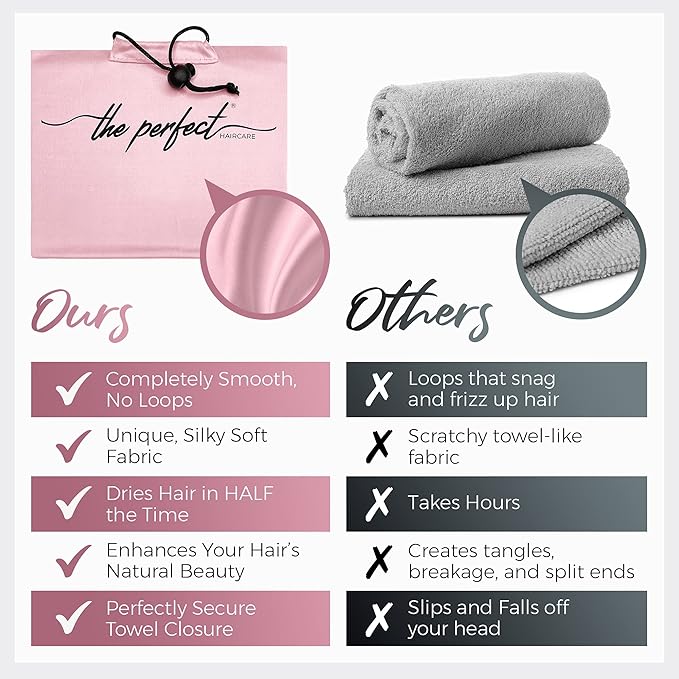 Microfiber Hair Towel Wrap for Women - Gift and Travel - Smooth like Silk - Curly, Wavy, Straight Hair Girls - Plopping Essential - Anti-Frizz, Fast Drying, Works Better than a Cotton T-Shirt