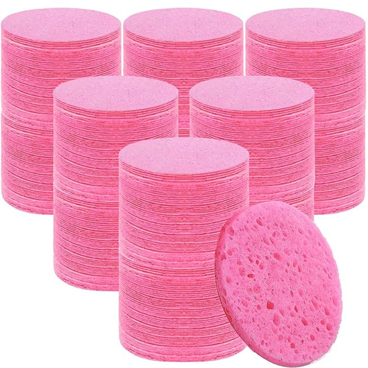 Beieverluck 300 Count Compressed Facial Sponges for Cleansing Natural Cellulose Disposable Face Sponge Spa Sponge for Face Cleansing Exfoliating Makeup or Mask Removal, Pink