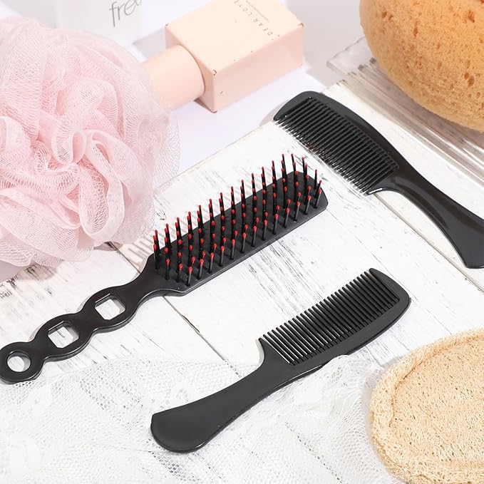Baderke 144 Pack Individually Wrapped Hair Brushes Combs Set for Homeless, Detangling Brush Widen Combs for Curly Hair Suitable for Women Men Shelter Nursing Hotel Church Charity Supplies(Black)