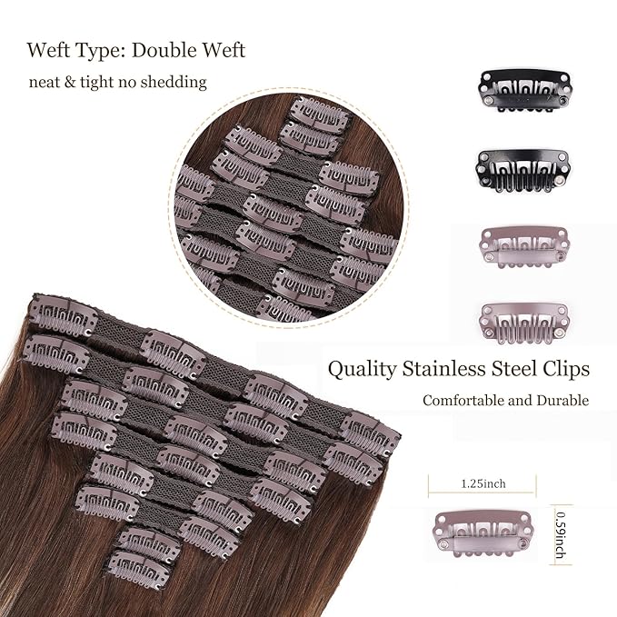 Clip in Hair Extensions Human Hair,#4/27 T4 Chocolate Brown to Caramel Blonde 18Inch 8pcs 120g 20Clips Remy Hair Extensions Straight Human Hair