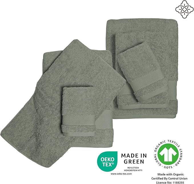 BIOWEAVES 100% Organic Cotton 700 GSM Luxury Bath Towels for Bathroom 30" x 58" GOTS Certified - Sage, Pack of 2