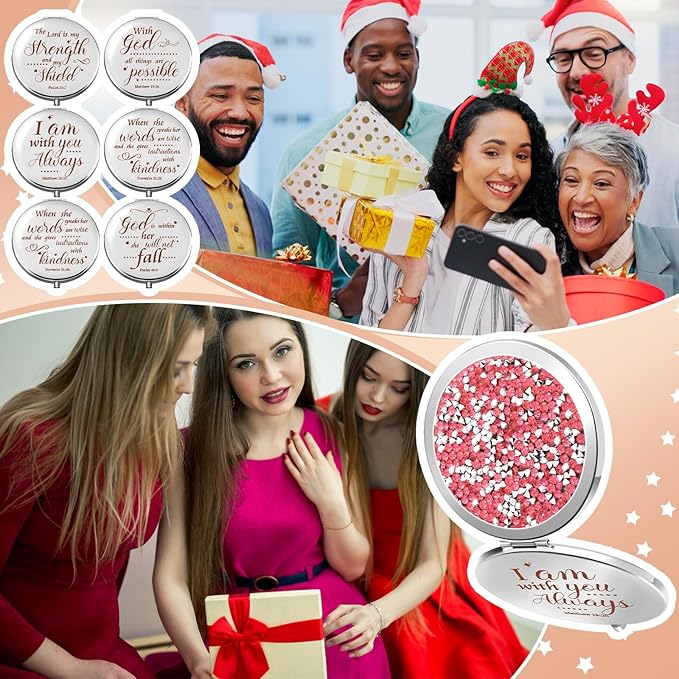 Thyle 12 Pcs Christian Compact Mirror Gifts for Women Bible Verse Bulk Hand Makeup Compact Purse Mirror Inspirational Religious Baptism Gift for Teacher Mother's Day Women Nurse(Pink)