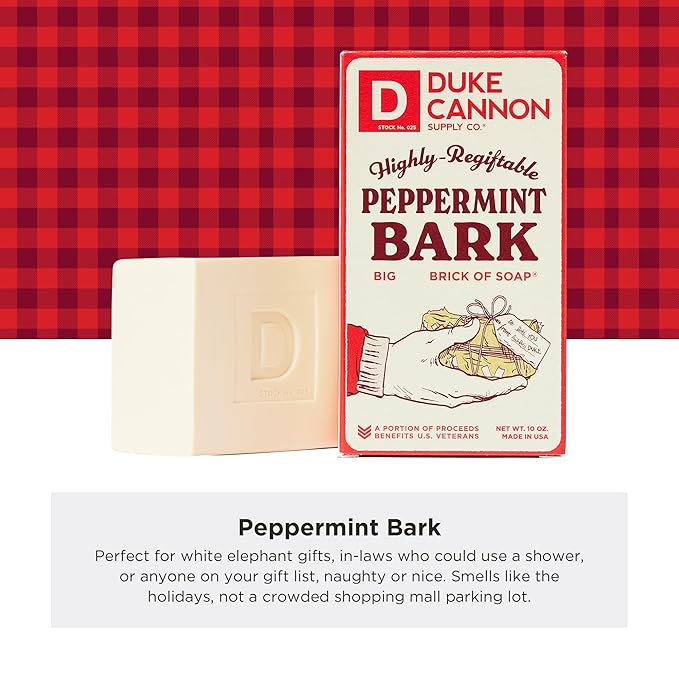 Duke Cannon Supply Co. Big Brick of Soap Bar for Men Holiday Edition - Peppermint Bark Scent, 10 oz. (1 Pack)