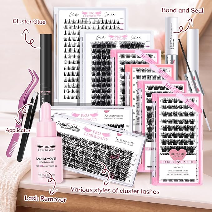 Lash Clusters, 72 Pcs Individual Cluster Lashes DIY Lash Extension 10-16mm Eyelash Clusters Volume Wispy Lashes Super Thin Band Reusable Soft & Comfortable(Posh,D-14mm)