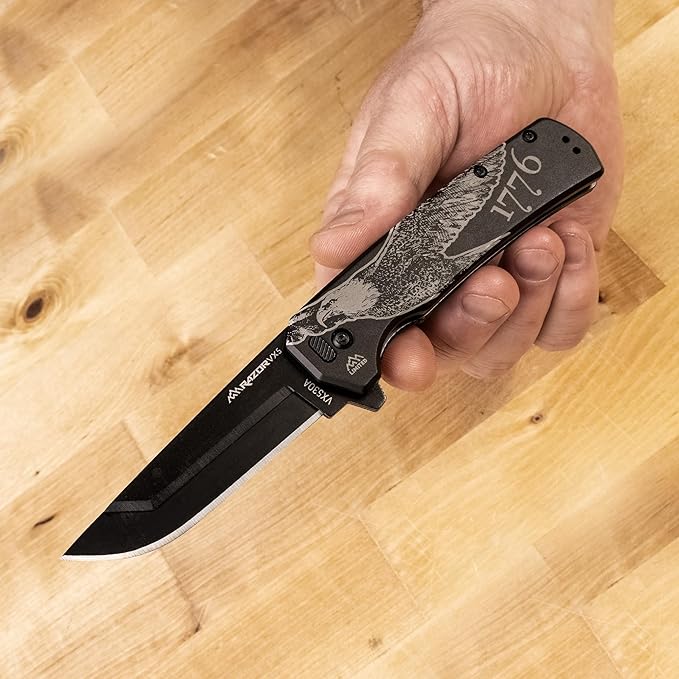 OUTDOOR EDGE RAZOR VX5 | Black Bald Eagle | Replaceable Blade EDC Folding Knife | 3" Blade, Ceramic Ball Bearings, Carbon Fiber Handle, Reversible Pocket Clip | Cool Knife for Men