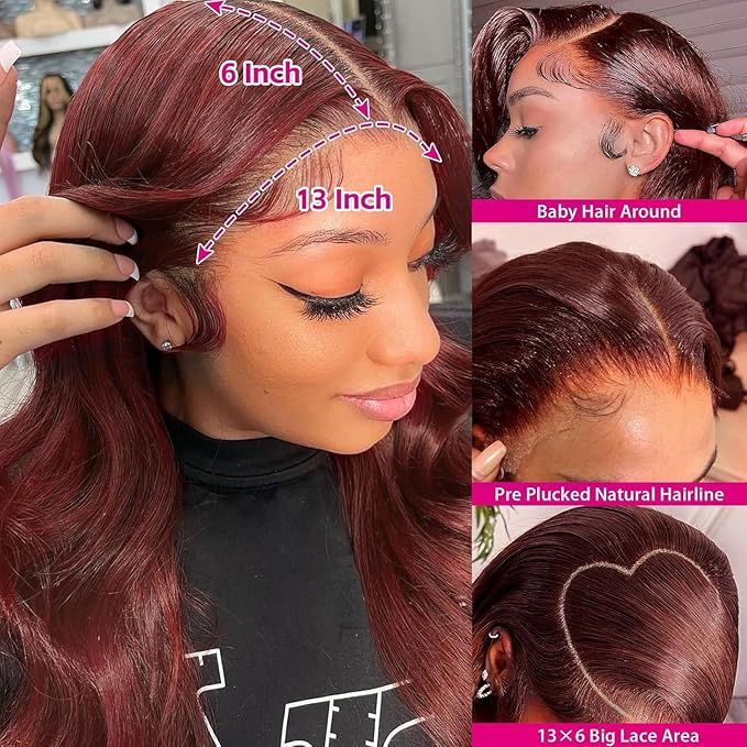 13x6 Reddish Brown Lace Front Wigs Human Hair HD Lace Front Wigs Human Hair 180 Density Body Wave Frontal Wigs Human Hair with Baby Hair Colored Glueless Wigs 16Inch