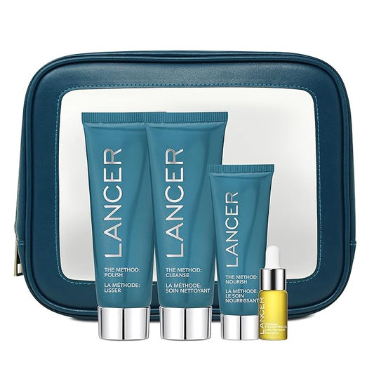 Lancer Skincare The Method Intro Kit, 3-Step Facial Exfoliator, Cleanser, and Moisturizer Kit for Oily or Congested Skin