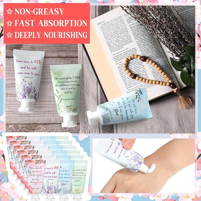 Landhoow 36 Pack Christian Hand Cream Bulk for Women Bible Travel Hand Lotion Set Graduation Religious Bible Verse Gift Set for Church Mother's Day Nurse Teacher Wedding Homeless