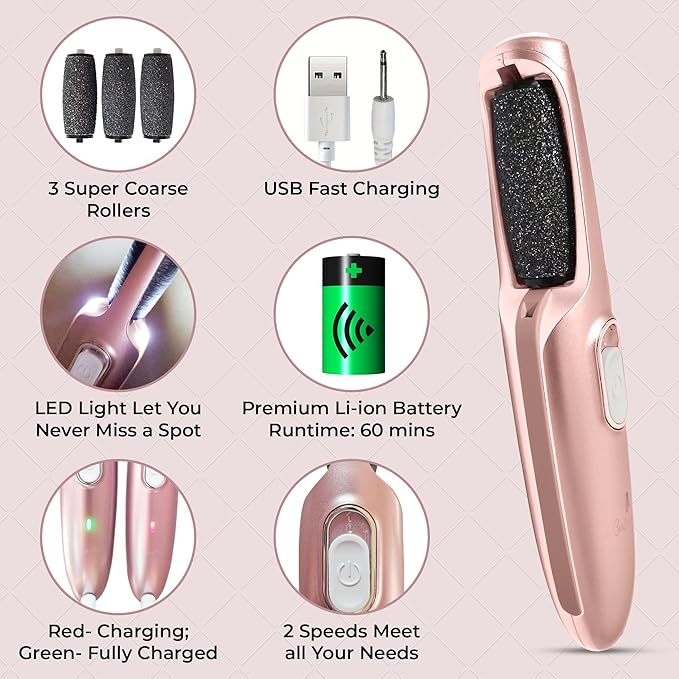 Powerful Electric Callus Remover Wand – Rechargeable Foot File, Grinder & Scrubber - Removes Dry, Dead, Hard Skin & Calluses – Best Pedicure Tool for Soft, Smooth Feet for Men & Women