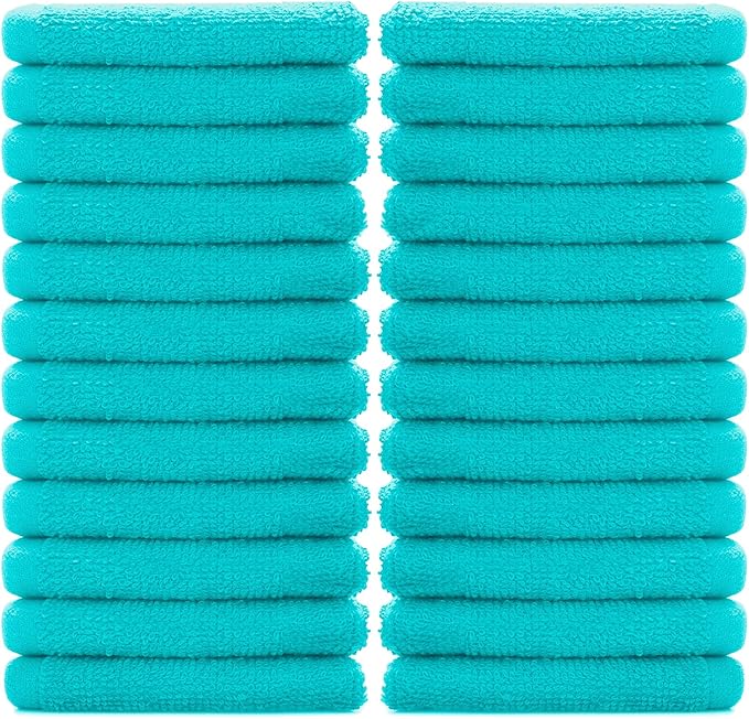 DAN RIVER 100% Cotton Washcloths 24 Pack Premium Quality Face and Body Cloth, Quick Dry Essential Towels for Bathroom, Hand, Kitchen & Cleaning, Baby Washcloths | 12X12 in | 400 GSM | Aqua