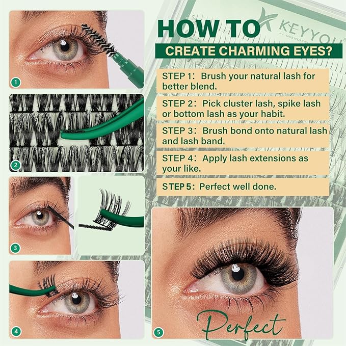 Lash Extension Kit Mixed 5-16mm Eyelash Extension Kit with Bottom Lashes Multi-Type Lash Clusters with Bond and Seal Applicator and Remover DIY at Home