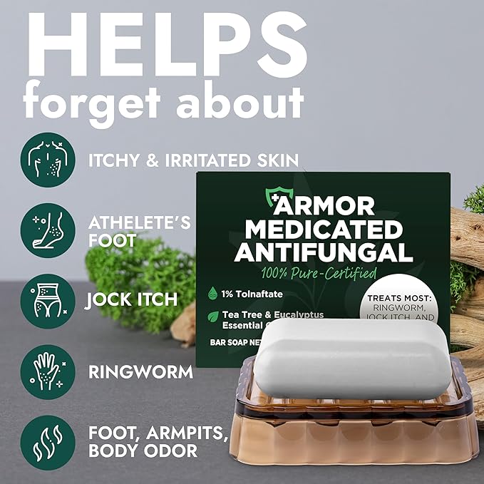 Antifungal Soap | Medicated Jock Itch Treatment, Fights Ringworm & Athlete's Foot | Soothing Tea Tree & Antibacterial | 1% Tolnaftate for Effective Relief | Travel-Friendly with Soap Case Pack of 2
