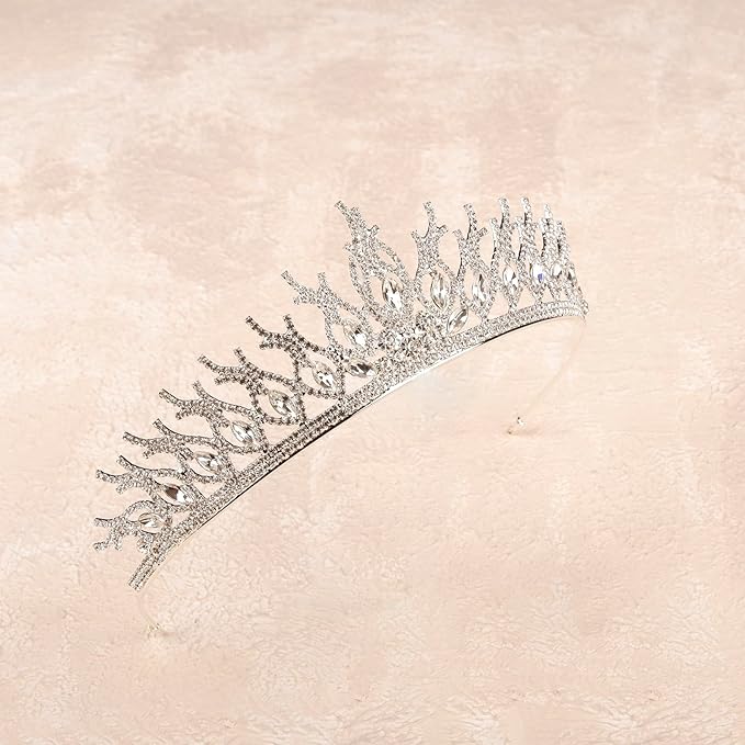 LIMELIA Women's Tiara for Henna Wedding Party|Glitter Hair Accessories for Bridal Birthday Pageant Prom Halloween Cos-play Christmas Party|Tulip-Silver