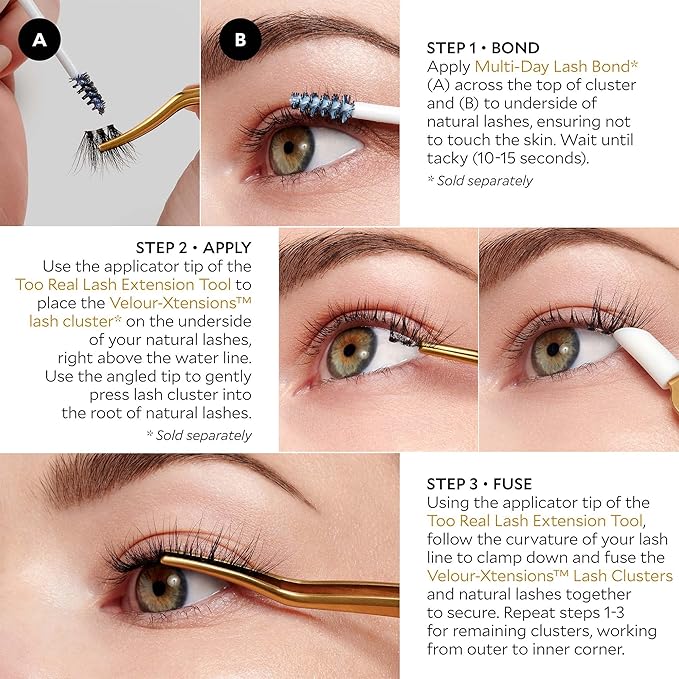 Velour Too Real Xtension Lash Applicator | Gold Stainless Steel | Double Ended Lash Tool for Easy False Extension Lash Application with Soft Silicone Angled Tip