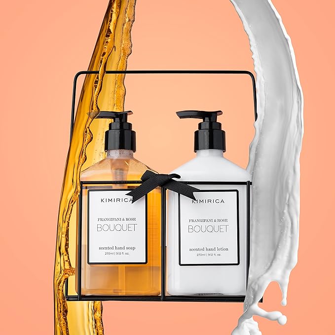 Frangipani & Rose Hand Care Duo | Moisturizing Hand Wash & Lotion Set with Floral Scent | Nourishing, Non-Drying, Elegant Sink Set for Bathroom or Kitchen | 9.13 Fl Oz (Pack of 2)