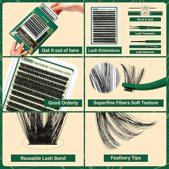 DIY Lash Extension Kit - 280pcs Soft Clusters - 100D Curl - Easy to Apply with Bond, Seal & Remover - At Home