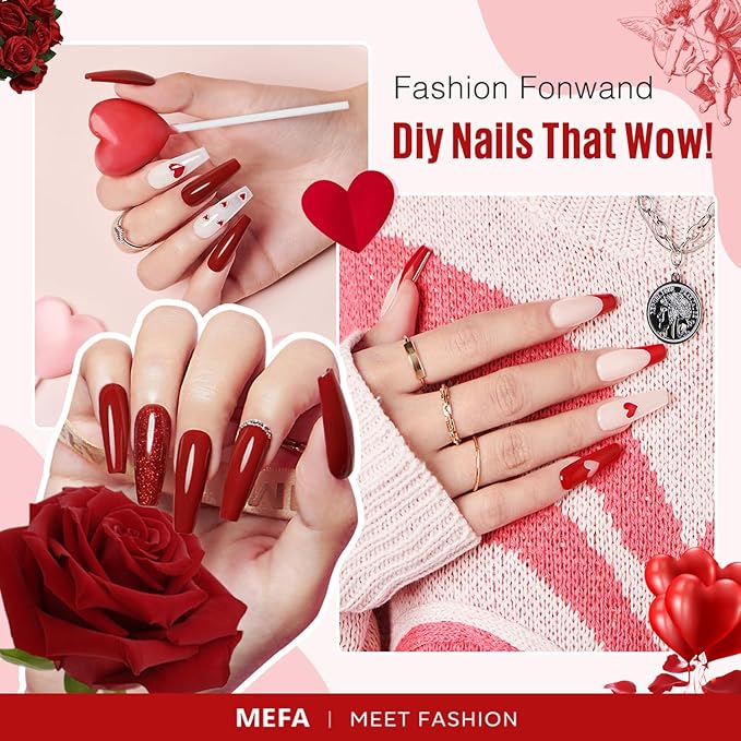 MEFA Red Gel Nail Polish Set, 6 Colors Gel Polish Kit Popular Burgundy Glitter Nail Polish Soak Off Rose Dark Red Shimmer DIY Home Salon Manicure Gifts for Women Girls 2025